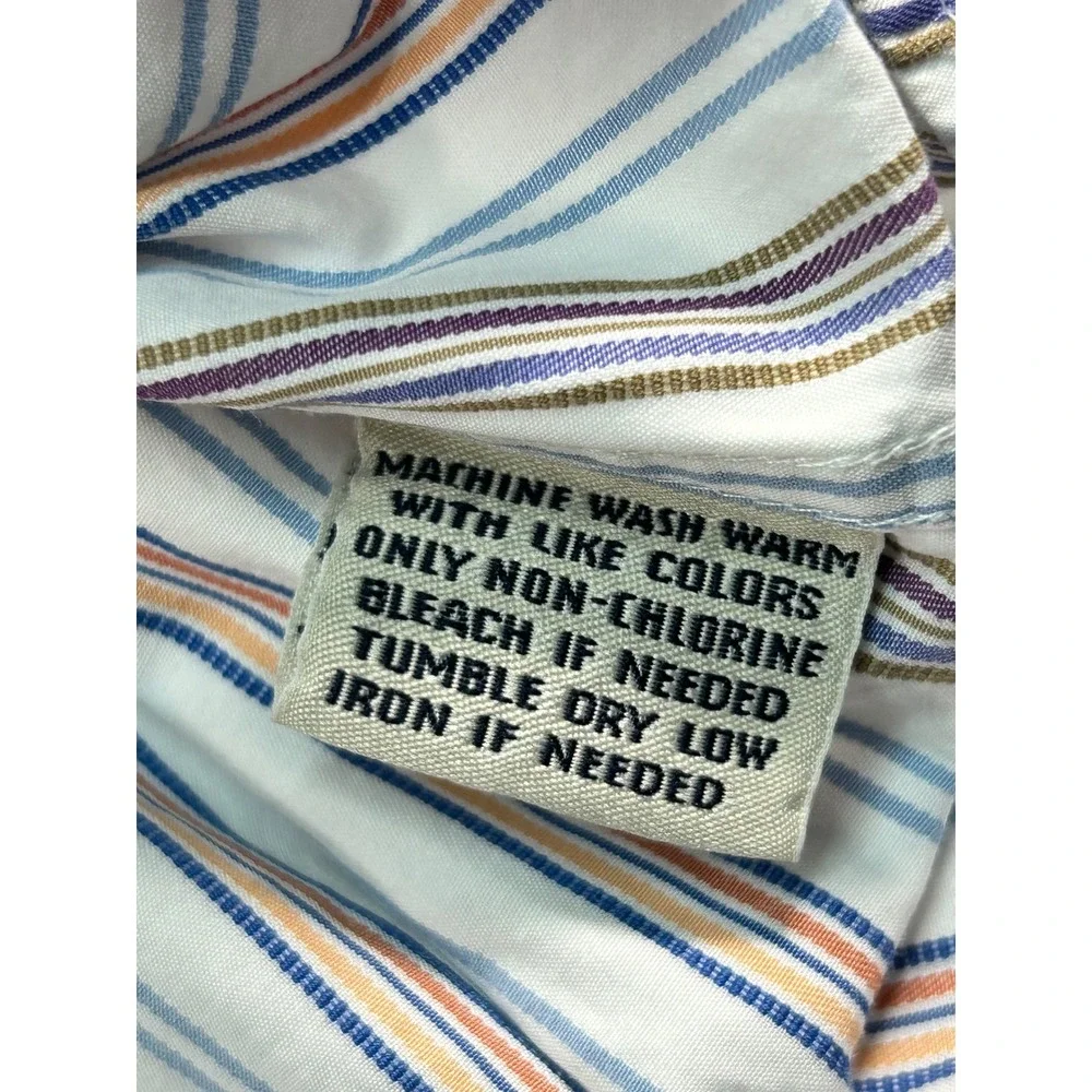 Faconnable Mens Large Striped Button Down Shirt‎ Blue Orange White Cotton L/S